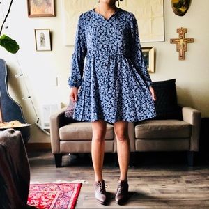 Blue floral printed dress